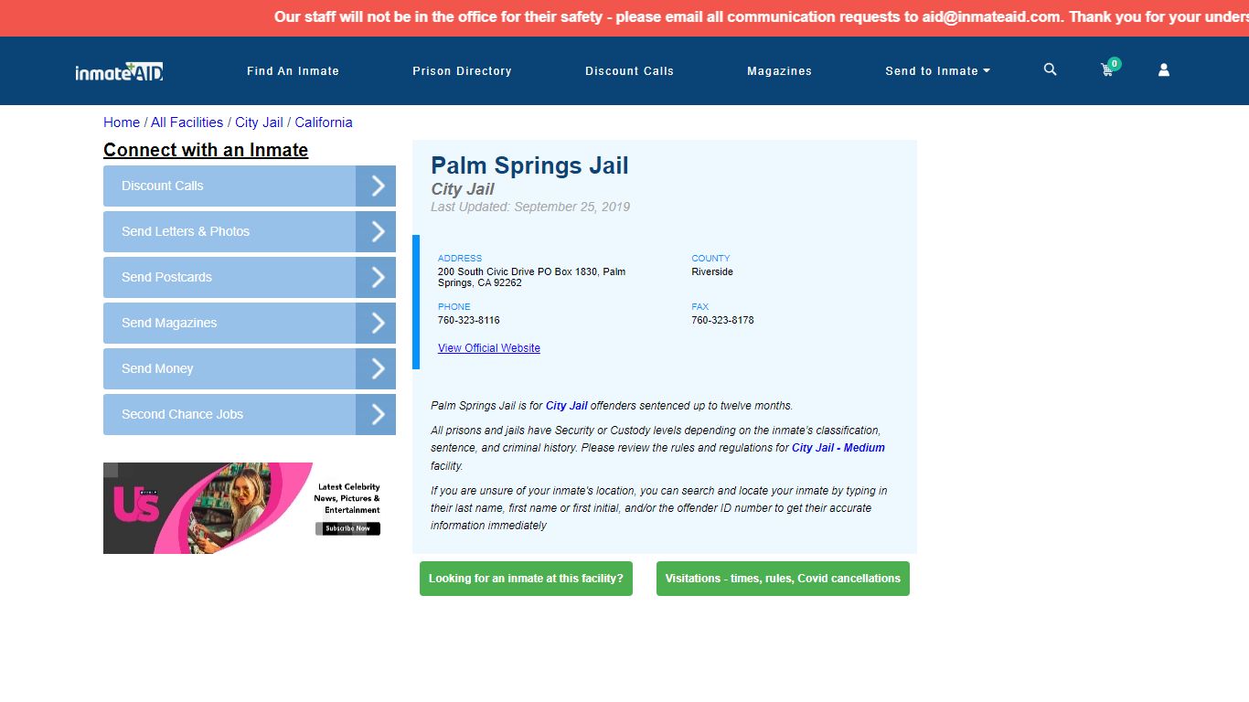Palm Springs Jail | Inmate Locator
