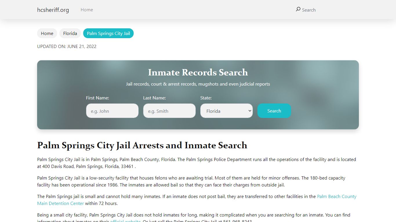 Palm Springs City Jail Arrests and Inmate Search