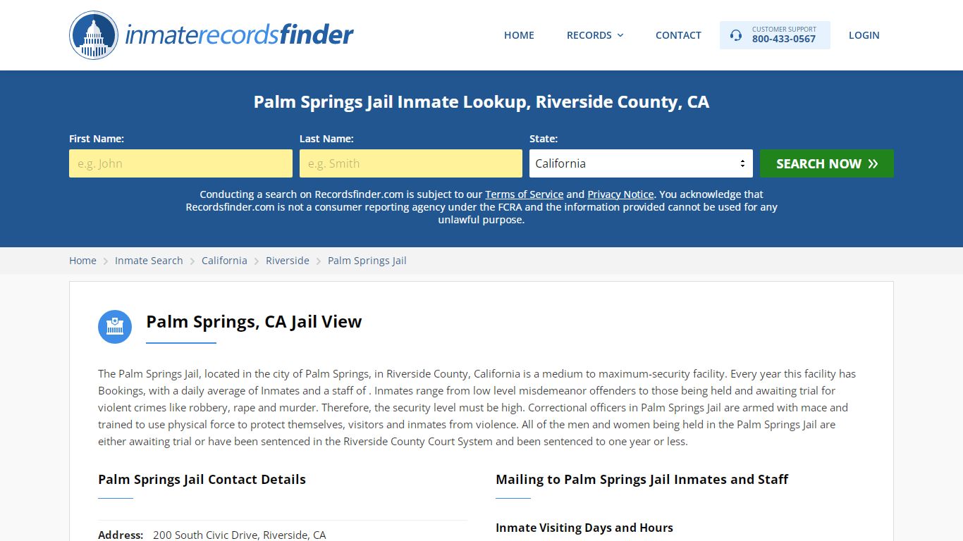 Palm Springs Jail Roster & Inmate Search, Riverside County ...