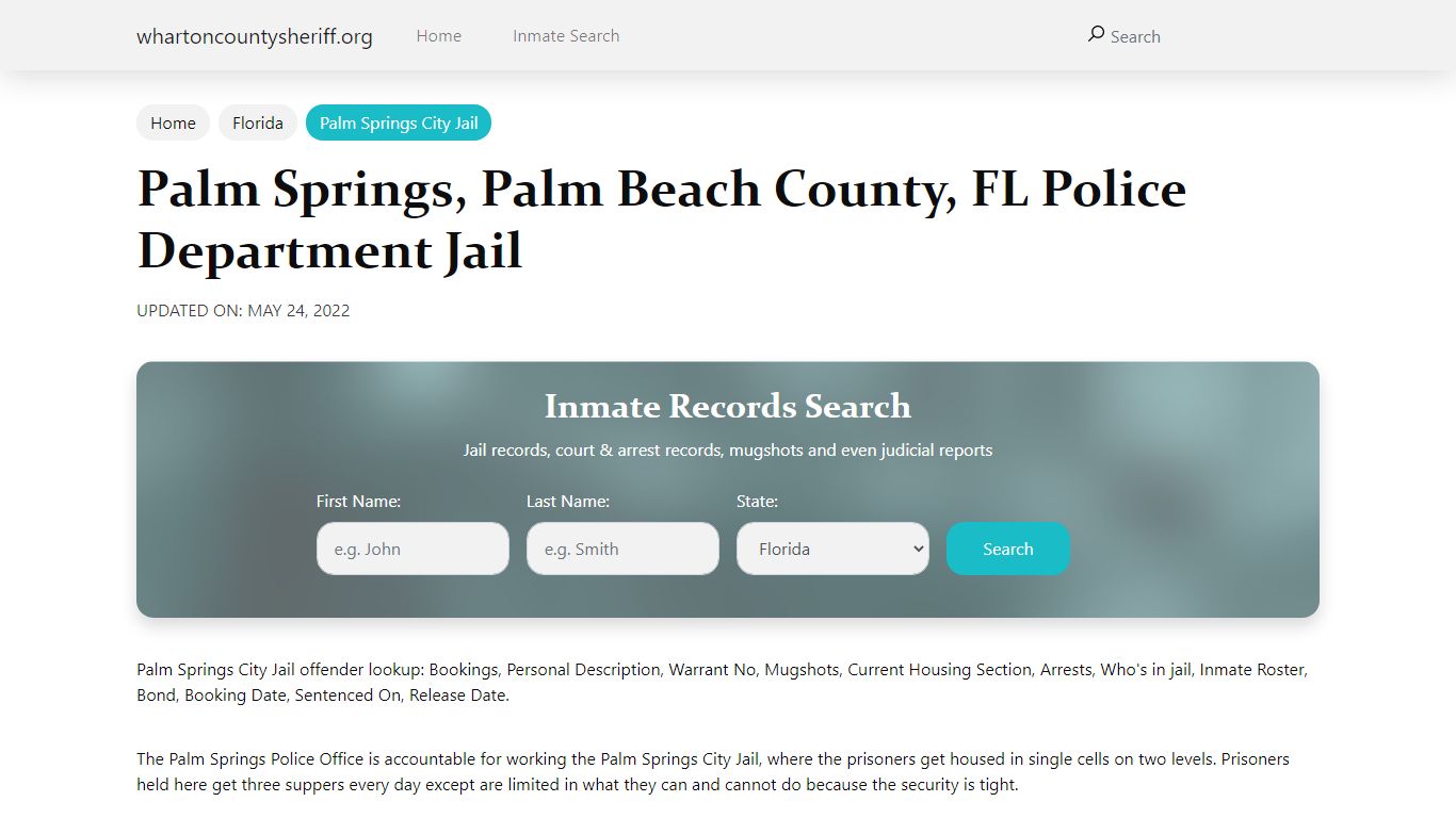 Palm Springs, FL City Jail Inmates, Arrests