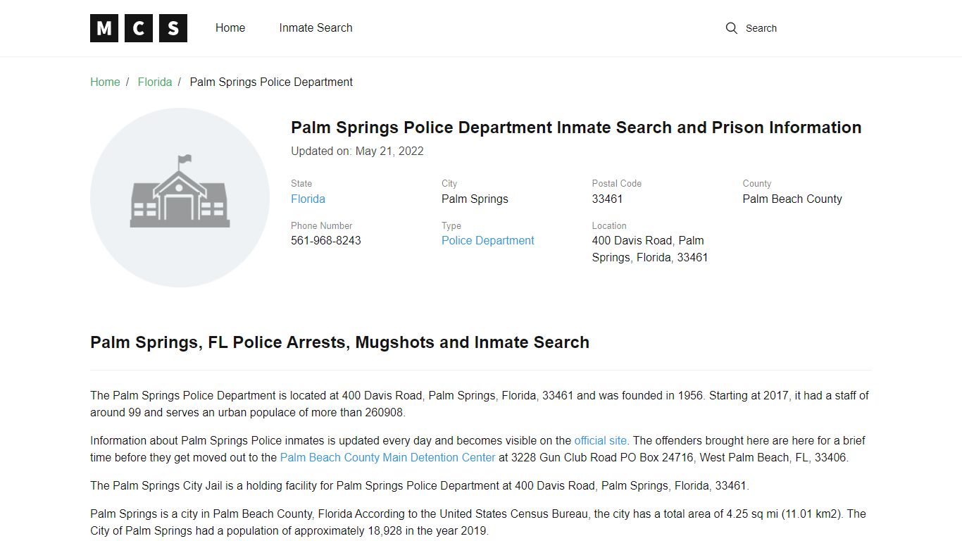 Palm Springs Police Department Inmate Search and Prison ...